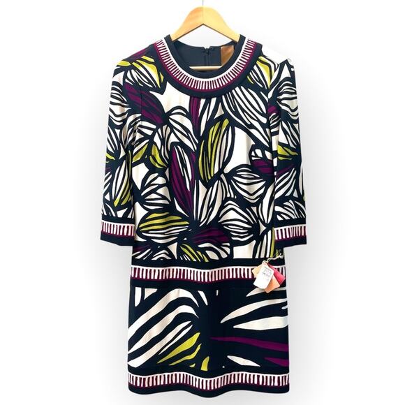 NEW Ali Ro Shift Mini Dress w 3/4 Sleeves Floral Purple Green Women's Sz 10 $220 - Picture 1 of 10